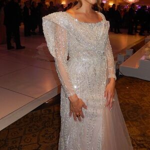 Beautiful Beaded Blush long sleeve Evening dress Gown
Custom made! Unique